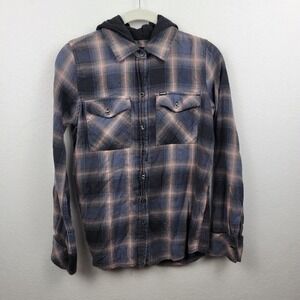 Hurley Button Up Shirt Adult Small Blue/BLack/Pink Plaid Casual Preppy Hood Mens